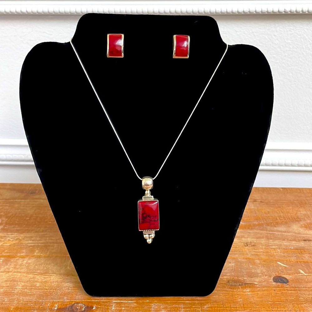Vintage .925 Sterling & Jasper Necklace and Earrings Set
